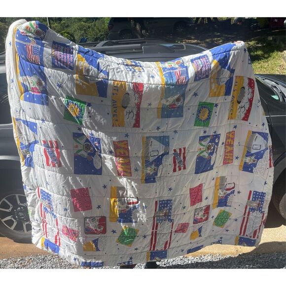 Astro Bears kids comforter Vtg Little Bear Astronauts Space Puppy USA Flags Twin - Picture 14 of 16